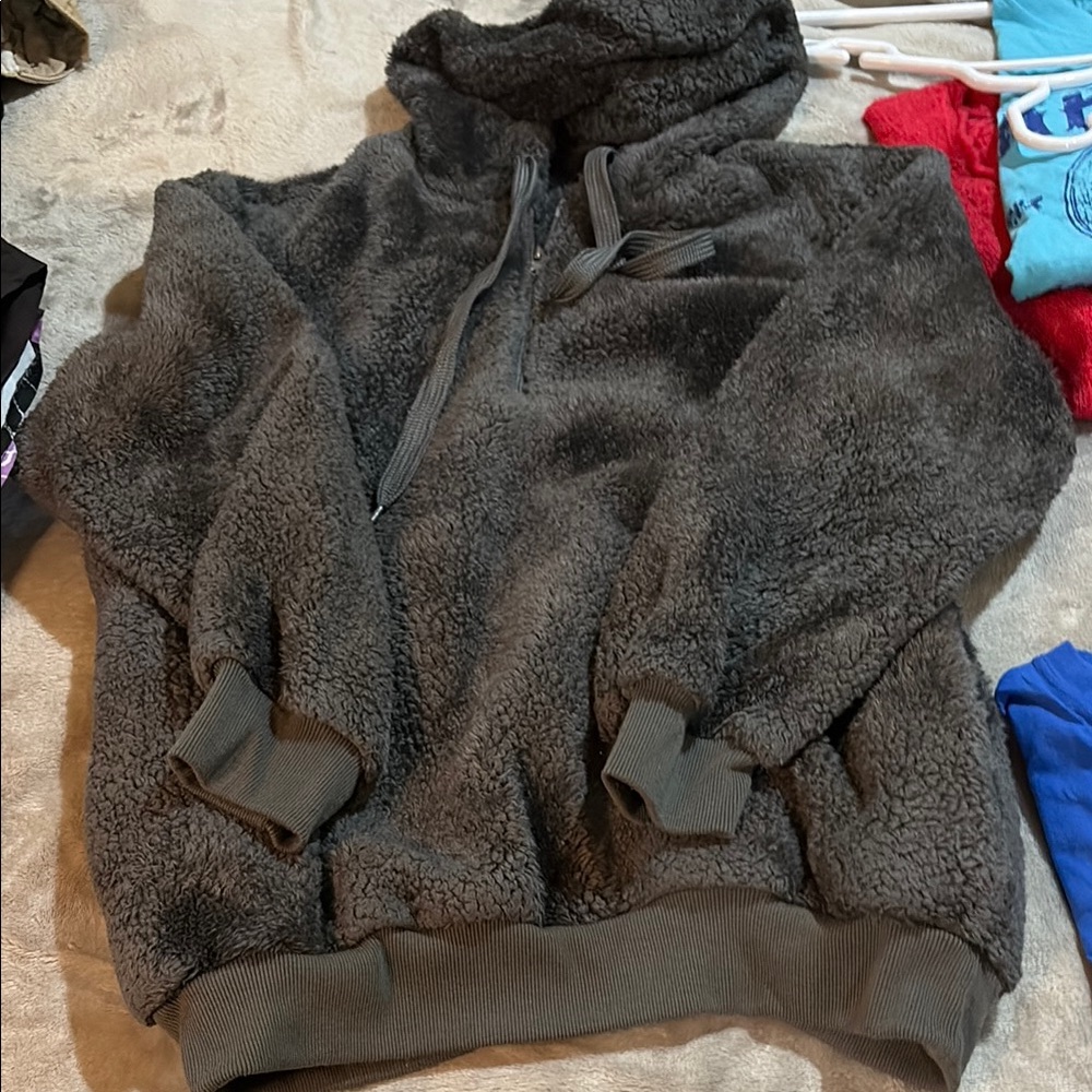 Cozy Gray Sherpa Hoodie